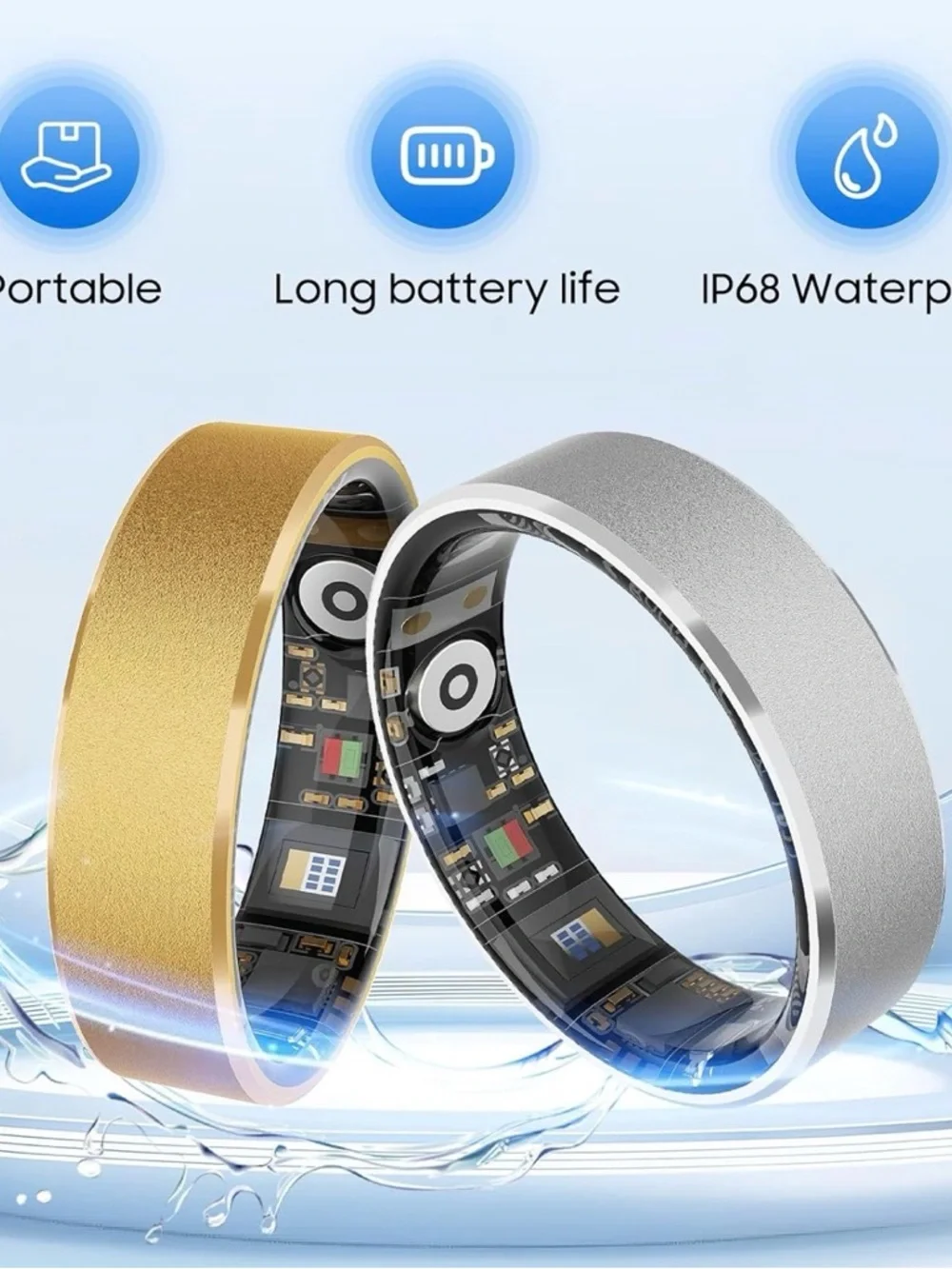Ring Smart Health Tracking Ring in Silver and Black with Green Indicator. Size 9